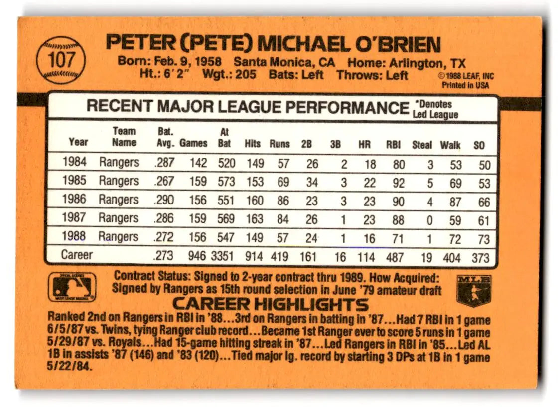1989 Donruss #107c Pete O’Brien - Baseball Card Single