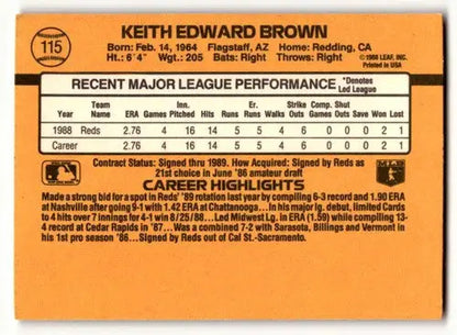 1989 Donruss #115 Keith Brown Cincinnati Reds Baseball Cards EX/NM ID:61298