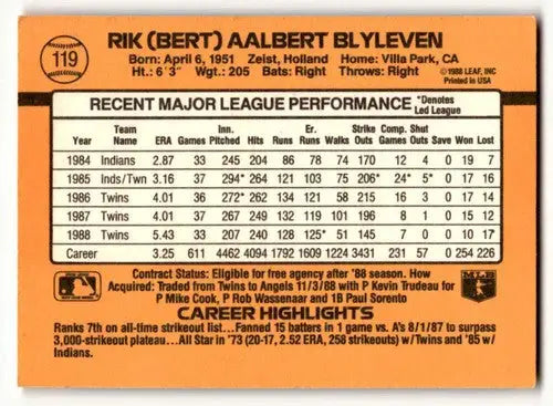 Vintage 1989 Donruss Bert Blyleven Twins baseball card with original gloss