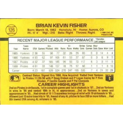 1989 Donruss #126 Brian Fisher NM-MT Pittsburgh Pirates Baseball Card