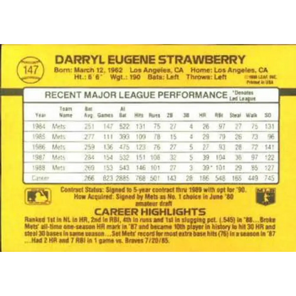 1989 Donruss #147 Darryl Strawberry NM-MT New York Mets Baseball Card
