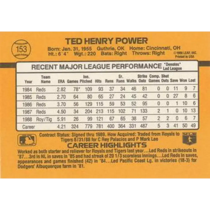 1989 Donruss #153 Ted Power NM-MT Detroit Tigers Baseball Card