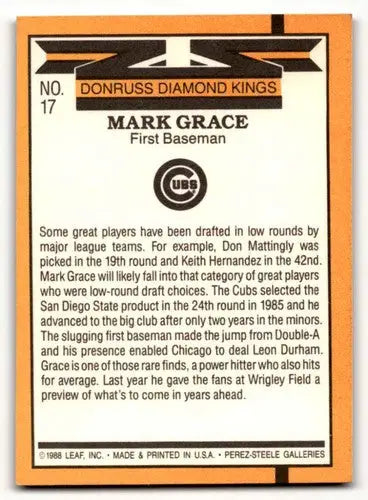 1989 Donruss #17 Mark Grace Chicago Cubs Baseball Cards EX/NM ID:64472 - Baseball Card Single