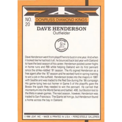 1989 Donruss #20 Dave Henderson DK NM-MT Oakland Athletics Baseball Card