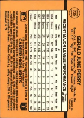 1989 Donruss #239 Gerald Perry NM-MT Braves - Baseball Card Single
