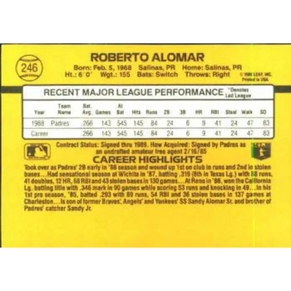 1989 Donruss #246 Roberto Alomar NM-MT San Diego Padres Baseball Card