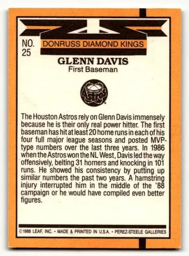 1989 Donruss #25 Glenn Davis Houston Astros Baseball Cards EX Excell ID:56242 - Baseball Card Single