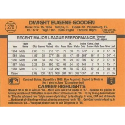 1989 Donruss #270 Dwight Gooden NM-MT New York Mets Baseball Card