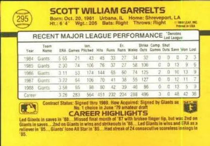 1978 Donruss Scott Garrelts baseball card back with original gloss and near mint quality