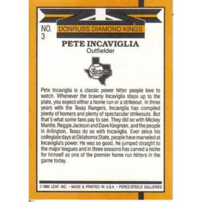 1989 Donruss #3 Pete Incaviglia DK NM-MT Texas Rangers Baseball Card