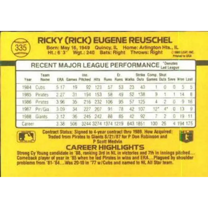1989 Donruss #335 Rick Reuschel UER NM-MT San Francisco Giants Baseball Card