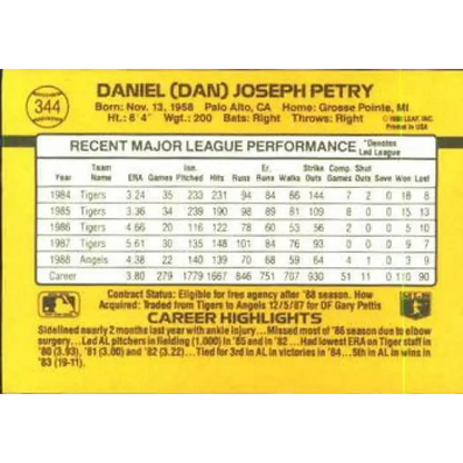 1989 Donruss #344 Dan Petry NM-MT California Angels Baseball Card