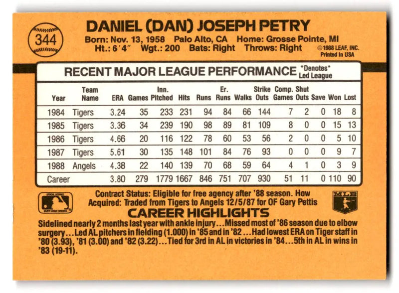 1989 Donruss #344d Dan Petry - Baseball Card Single