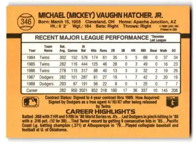1989 Donruss #346a Mickey Hatcher - Baseball Card Single