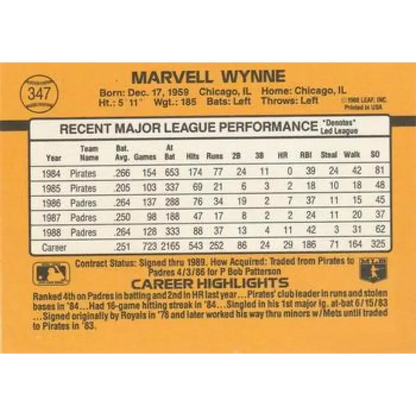 1989 Donruss #347 Marvell Wynne NM-MT San Diego Padres Baseball Card