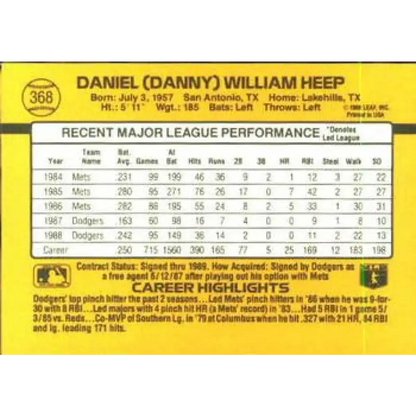 1989 Donruss #368 Danny Heep NM-MT Los Angeles Dodgers Baseball Card