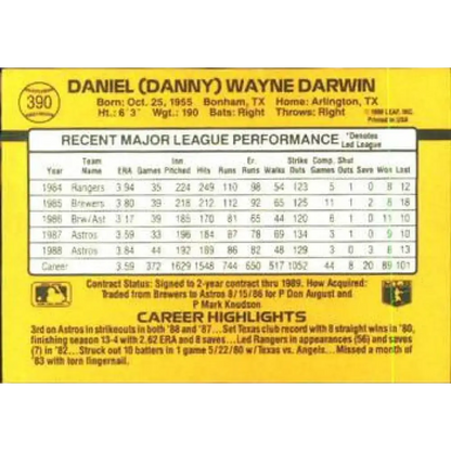 1989 Donruss #390 Danny Darwin NM-MT Houston Astros Baseball Card