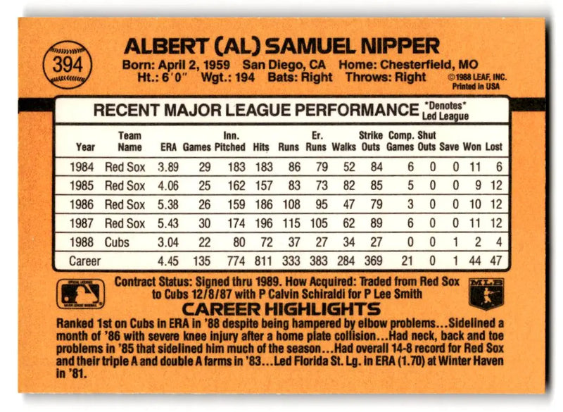 1989 Donruss #394 Al Nipper - Baseball Card Single