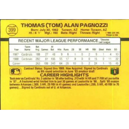 1989 Donruss #399 Tom Pagnozzi NM-MT St. Louis Cardinals Baseball Card