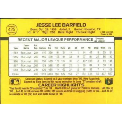 1989 Donruss #425 Jesse Barfield NM-MT Toronto Blue Jays Baseball Card