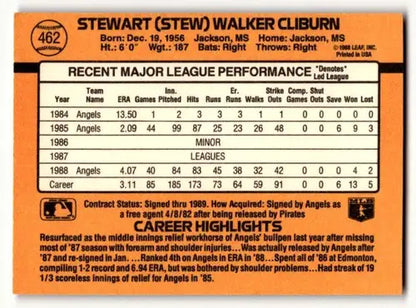 Original gloss Stew Cliburn California Angels baseball card from 1989 Donruss #462