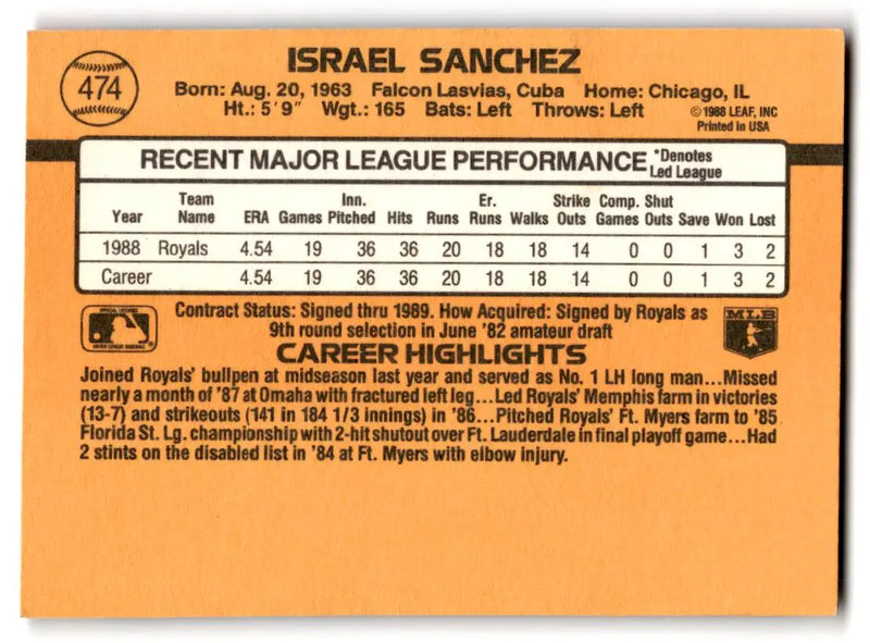 1989 Donruss #474c Israel Sanchez - Baseball Card Single
