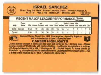 Vintage 1989 Donruss Israel Sanchez baseball card 474c Israel Sanchez collectible