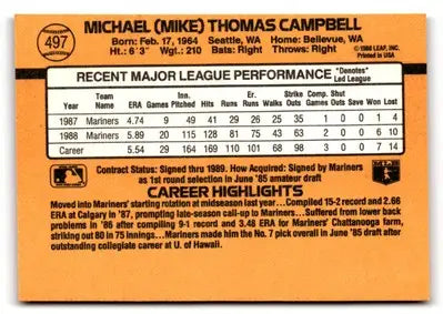 1989 Donruss #497 Mike Campbell