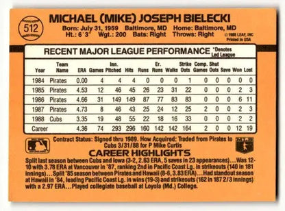 Original gloss baseball card featuring Mike Bielecki Chicago Cubs stats and highlights