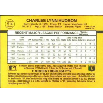 1989 Donruss #514 Charles Hudson NM-MT New York Yankees Baseball Card