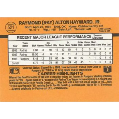 1989 Donruss #521 Ray Hayward DP NM-MT Texas Rangers Baseball Card