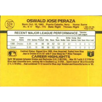 1989 Donruss #524 Oswaldo Peraza DP NM-MT Baltimore Orioles Baseball Card