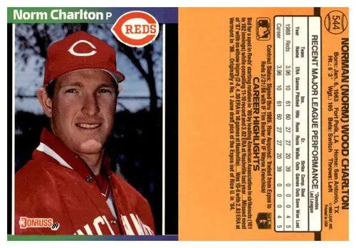 1989 Donruss Norm Charlton baseball card with original gloss featuring Simply Sandoval ID 45466