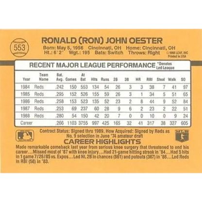 1989 Donruss #553 Ron Oester DP NM-MT Cincinnati Reds Baseball Card