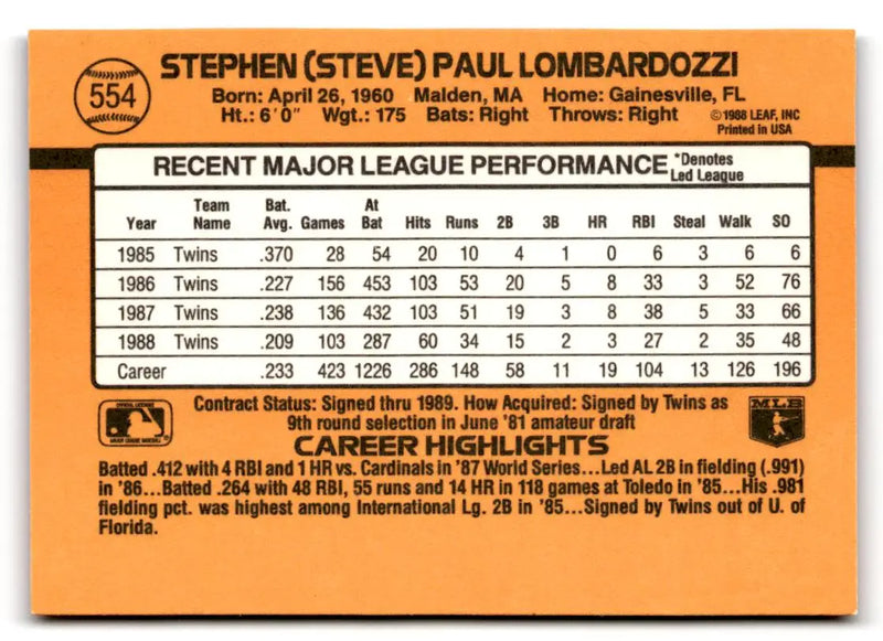 1989 Donruss #554 Steve Lombardozzi - Baseball Card Single