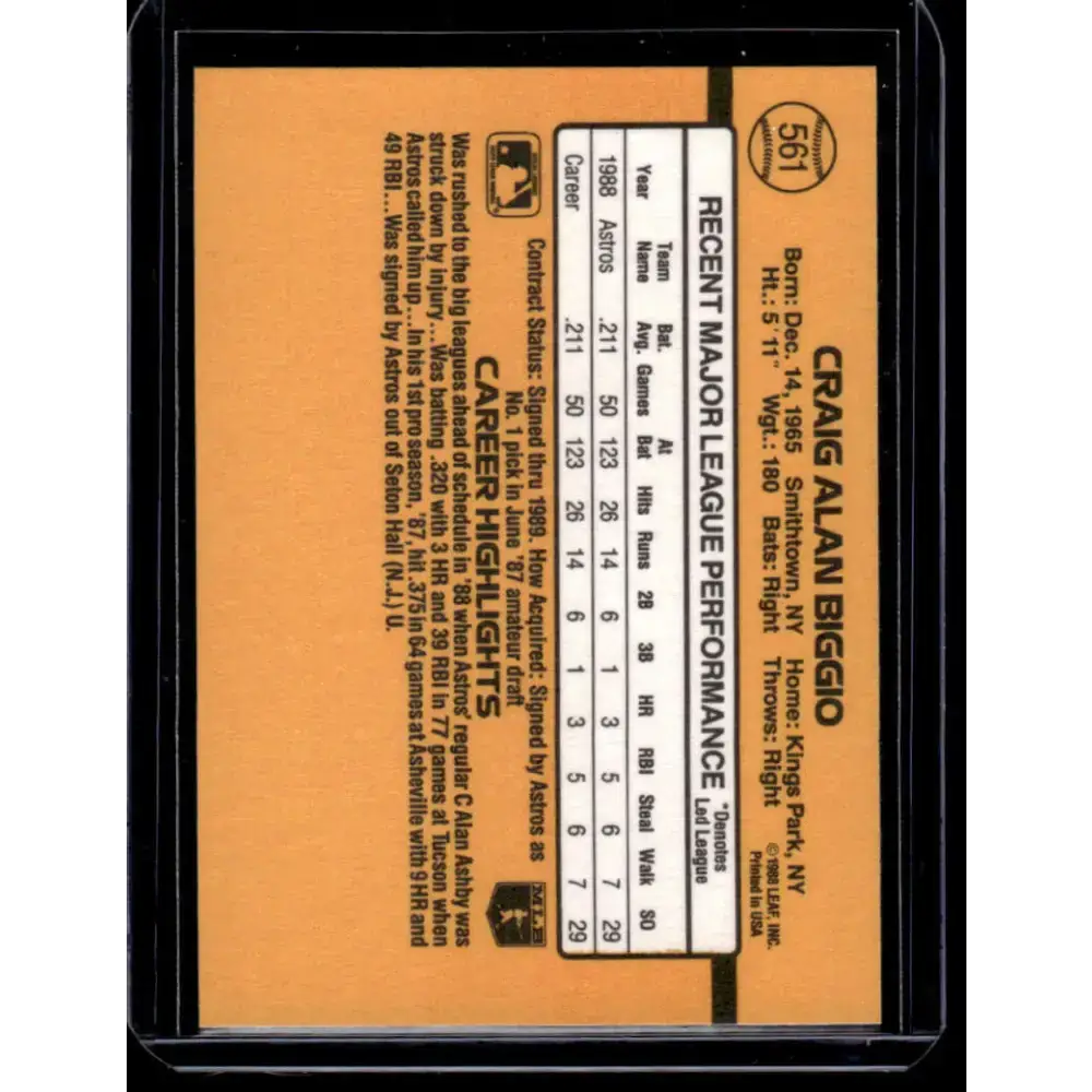 1989 Donruss #561 Craig Biggio Houston Astros NM-MT Baseball Card