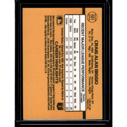 1989 Donruss #561 Craig Biggio Houston Astros NM-MT Baseball Card