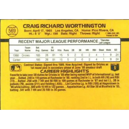 1989 Donruss #569 Craig Worthington DP NM-MT Baltimore Orioles Baseball Card