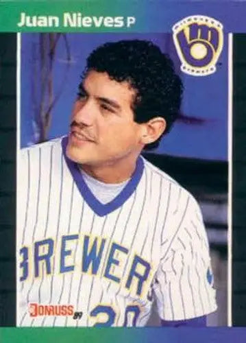Original gloss 1989 Donruss Juan Nieves baseball card featuring Brewers DP designation