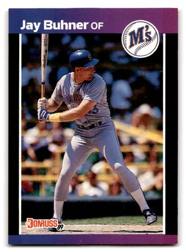 Original gloss Jay Buhner baseball card from 1989 Donruss Mariners with near mint condition