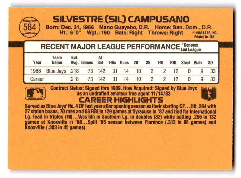 1989 Donruss #584a Sil Campusano - Baseball Card Single