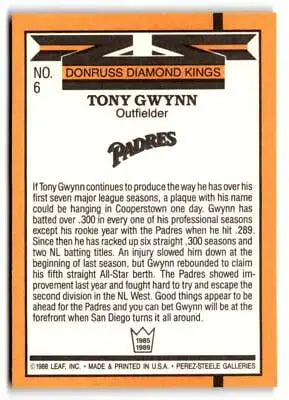 Tony Gwynn baseball card from 1989 Donruss, a must-have for trading card collectors