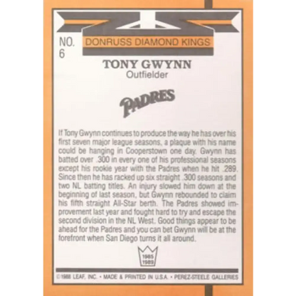 1989 Donruss #6 Tony Gwynn DK DP NM-MT San Diego Padres Baseball Card
