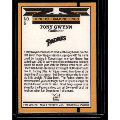 1989 Donruss #6 Tony Gwynn San Diego Padres NM-MT Baseball Card