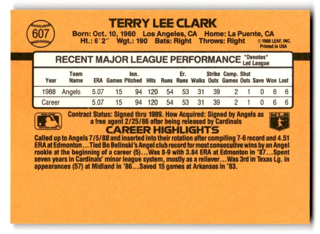 1989 Donruss #607b Terry Clark - Baseball Card Single
