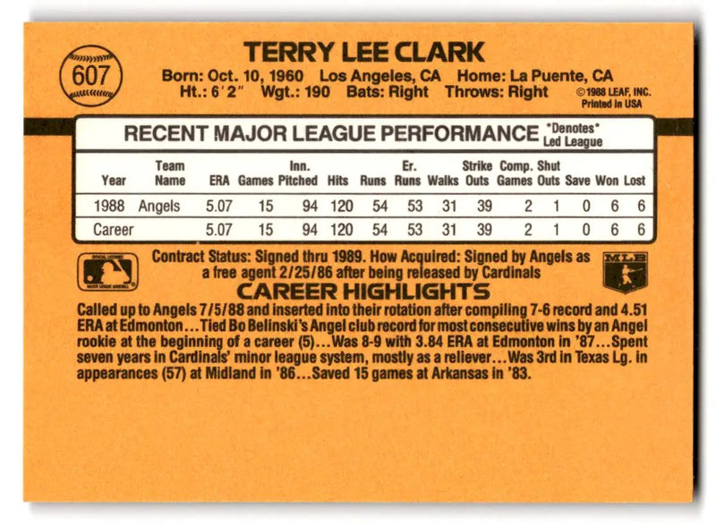 1989 Donruss #607b Terry Clark - Baseball Card Single