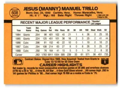 1989 Donruss #608d Manny Trillo