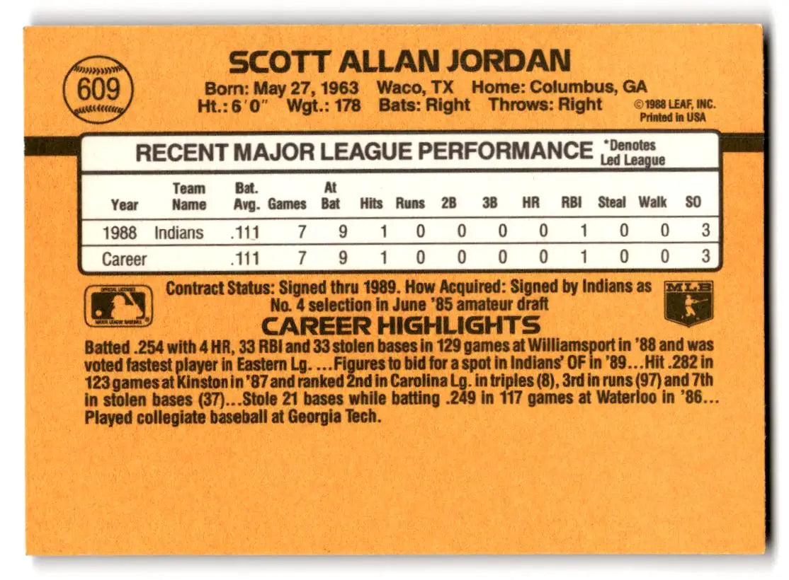 1989 Donruss #609a Scott Jordan - Baseball Card Single