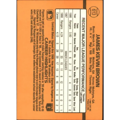 1989 Donruss #613 Kevin Brown DP NM-MT Texas Rangers Baseball Card