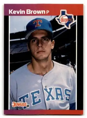 Baseball card featuring Kevin Brown in Texas Rangers uniform 1989 Donruss 613b Kevin Brown